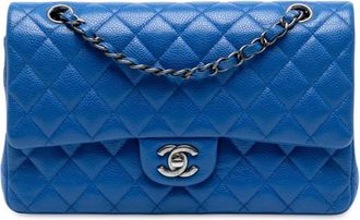 Chanel Borsa a spalla Classic Double Flap media in pelle Caviar 2015-2016 - Blu