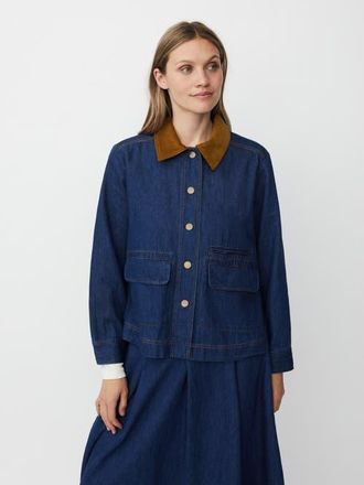 Masai Long Sleeve Velvet Collared Denim Jacket in Dark Denim at Nordstrom, Size Xx-Large