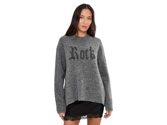 AllSaints Rock Crew Womens Clothing Metallic/Charcoal : LG, Elastane/Polyamide/Wool