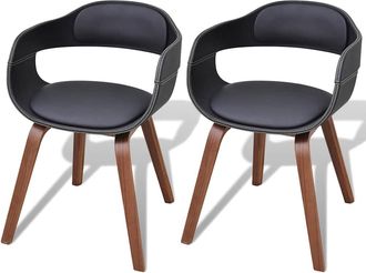 vidaXL Vidaxl - Sillas De Comedor 2 Uds Madera Curvada Y Cuero Sint&eacute;tico Negro