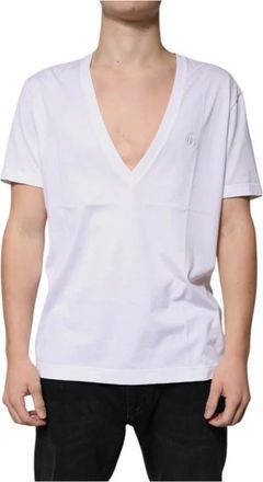 Dolce & Gabbana Katoenen T-shirt met V-hals - Heren - T-shirts - Wit - XL - Katoen - Tops