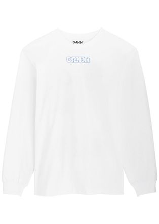 Ganni Logo-embroidered Cotton top - White - S (UK8-10 / S)