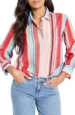 Nic+Zoe Horizon Breeze Stripe Button-Up Shirt in Pink Multi at Nordstrom Rack, Size Small