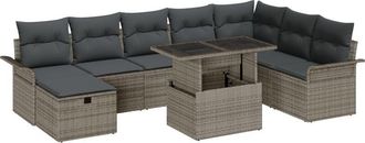 vidaXL Garden Sofa Set with Cushion 9 pcs Grey Poly rattan Vidaxl