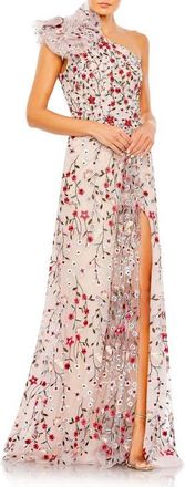 Mac Duggal Embellished Ruffled One Shoulder A Line Gown in Rose Multi at Nordstrom, Size 14