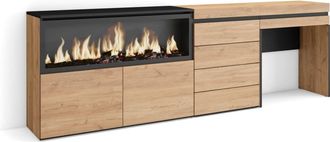 Skraut Home Tocador efecto madera roble 234x35x75cm chimenea efecto fuego