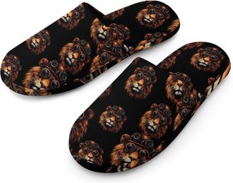 Generic Steampunk And Lion Mens Cotton Slippers Memory Foam Comfort House Shoes Winter Indoor Slipper for Hotel Casa Spa