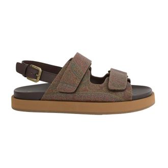 【関税・送料込み】ETRO SANDALS BROWN LEATHER SLIDES New in Box ETRO Two Tone Saddle Brown Leather Buckles