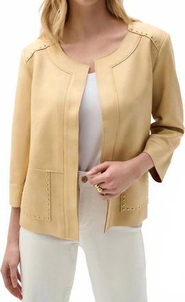 Joseph Ribkoff Studded Open Front Boxy Faux Suede Jacket In Flax