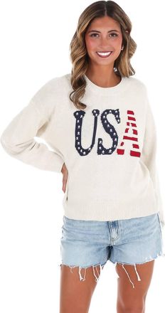 Le Lis Blanc Deux Born Free Usa Long Sleeve Sweater In Ivory