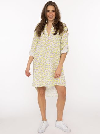 Zwillingsherz Blusentop ZWILLINGSHERZ Rom, Damen, neongelb, Web, Obermaterial: 100% Baumwolle, oversize knielang, V-Ausschnitt, Krempel&auml;rmel, Blusen Blusentop, Turn