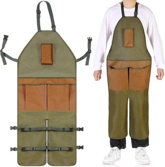 OEM Delantal De Jard&iacute;n Con Piernas Ajustables, Impermeable, Con 6 Cierres, Verde Militar, Hebilla Ajustable, Vajilla, Barbacoa, Cafeter&iacute;a, Pintura