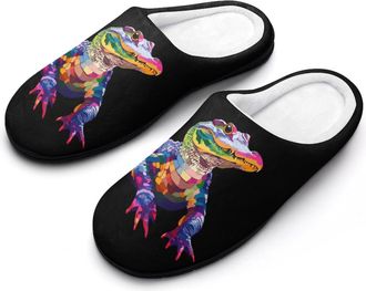Generic Colorful Psychedelic Crocodile Womens Slippers Warm House Slippers Indoor House Shoes with Anti-Skid Rubber Sole