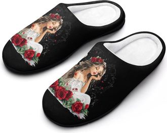 Generic Angeles-Music Rose Womens Slippers Warm House Slippers Indoor House Shoes with Anti-Skid Rubber Sole
