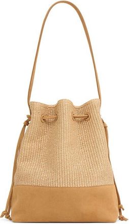 Mansur Gavriel Drawstring Woven Raffia & Suede Bucket Bag in Natural at Nordstrom