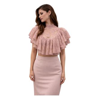 Aniye By Blouses, female, Pink, Size: M Ruffled Lace Crop Top