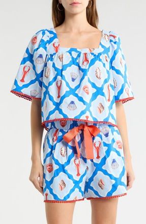 Sugarlips Lobster Bay Durmy Cotton Top in White Blue-Multi at Nordstrom, Size X-Small