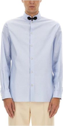 Valentino Gestreepte Katoenen Popeline Overhemd - Heren - Casual Overhemden - Blauw - 2XL - Katoen - Overhemden