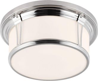 Loops IP44 3 Bulb Flush Light Opaque Glass Banded Metal Polished Chrome LED E27 60W