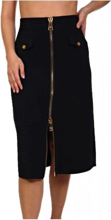 Elisabetta Franchi Viscose Midi Rok met Rits - Dames - Midirokken - Zwart - XL - Rokken