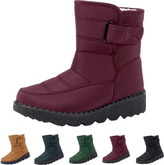 Generic Snow Boots for Women with Easy Fasten Slip on Ankle Boots Plush Fur Lining Thickened Comfortable Warm Winter Boot Ladies Anti-Slip Outdoor Waterproof 