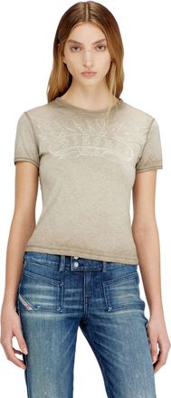 Diesel Slim T-shirt with tonal logo print - T-Shirts - Woman - Beige
