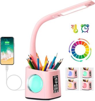 OEM L&aacute;mpara De Escritorio Led Para Ni&ntilde;os, L&aacute;mpara De Mesa Regulable Con Reloj, L&aacute;mpara De Mesa De Noche Con Luz De Noche Rgb 256/portal&aacute;pices/puerto Usb/3
