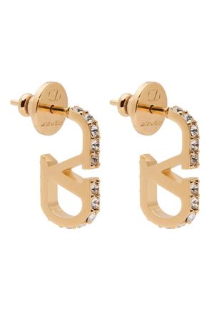 Valentino Garavani Vlogo Crystal-embellished Hoop Earrings - Gold - One Size