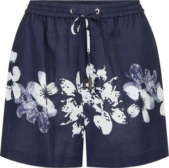 Iceberg Comfortabele blauwe linnen en katoenen bermuda shorts met Hawaiiaanse print - Dames - Korte Broeken - Blauw - 2XS - Katoen - Korte Broeken