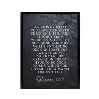 Artery8 Ephesians 2 8 10 Saved by Faith Bible Quote Framed Canvas Wall Art Print in Grey | Size: W24 x H32