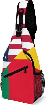 Generic U.S. And Benin Flag Mens Shoulder Bags Sling Crossbody Backpack Travel Hiking Chest Bag with Small Side 38x20cm