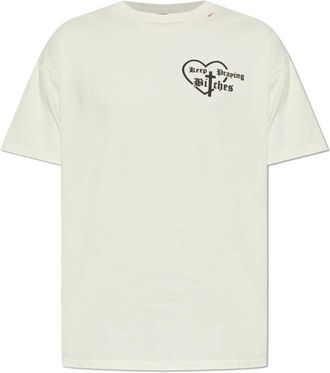Willy Chavarria T-Shirt met Print - Heren - T-shirts - Beige - S - Katoen - Tops
