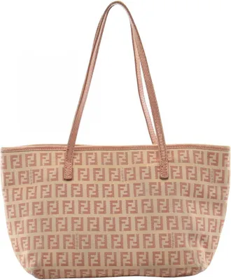 Fendi Beige Pink Canvas Leather Handbag Tote Bag (Pre-Owned)
