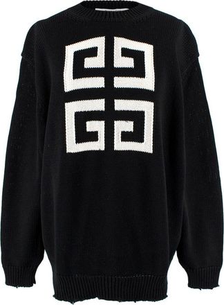 Givenchy Black Distressed Knitted Oversize Logo Jumper Size XS