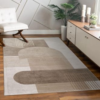 Paco Home Paco Home - Alfombra Sal&oacute;n Dormitorio Pelo Corto Motivo Geom&eacute;trico Arco Abstracto Beige 160x230 Cm