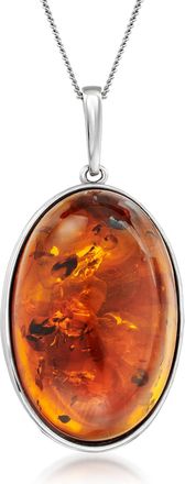 Ross-Simons Oval Cognac Amber Pendant Necklace in Sterling Silver