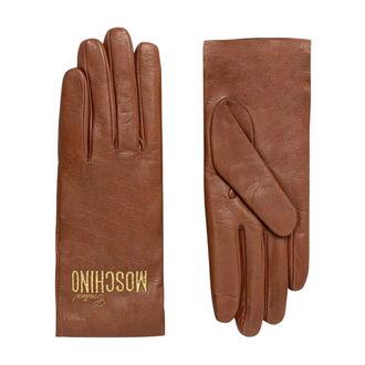 Moschino Guantes de Piel Nappa con Bordado de Logo - Accessories - Mujer - Marr&oacute;n - 7 1/2 IN