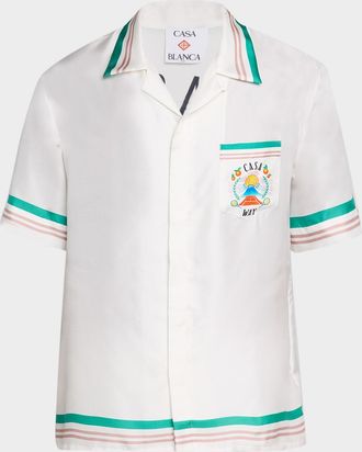 Casablanca Mens Silk Casa Way Short-Sleeve Shirt