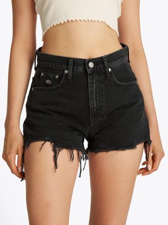 Tommy Jeans Shorts TOMMY JEANS HOT PANT BI8080, Damen, Gr. 28, N-Gr, schwarz (denim schwarz), Denim/Jeans, Obermaterial: 100% Baumwolle, Destroyed-Effekte, normal