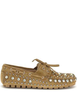 Valentino Garavani crystal-embellished loafers - Neutrals