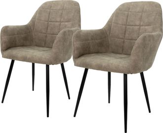 ECD Germany Ecd Germany - Juego De 2 Sillas De Comedor Con Respaldo Y Reposabrazos 58x60x84cm Asiento Tapizado Imitaci&oacute;n De Cuero Color Verde/gris Oliva Dise&ntilde;o N&oacute;