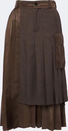 sacai Layered pleated wool-trimmed midi skirt