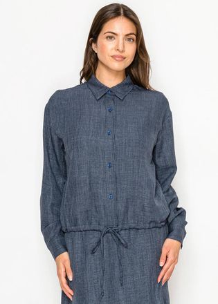 YAL New York Lightweight Navy Button-Front Blouse