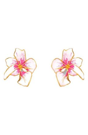 Oscar De La Renta Small Cyclamen Enamel Stud Earrings in Pink at Nordstrom