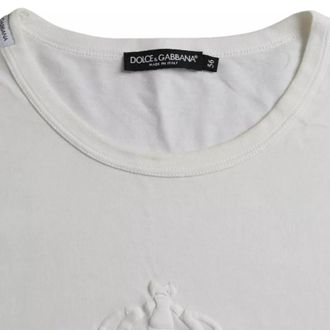 Dolce & Gabbana White Logo Embossed Cotton Crewneck Mens T-shirt (Pre-Owned)
