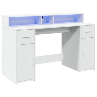 Berkfield Home Soft Desk with LED Lights White 140x55x91 cm Engineered Wood | Size: 140 x 55 x 91 cm