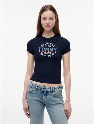 Tommy Hilfiger Womens Tommy Jeans Retro NY Logo T-Shirt - Navy - XL