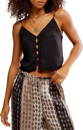 Free People Pieces of You Embroidered Button-Up Camisole in Black at Nordstrom, Size X-Small
