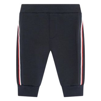 Moncler Tricolour-Trimmed Cotton Joggers - male - Moncler - Sweatpants - Blue - 2 Y - Kids