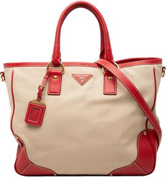Prada Pre-owned Prada Large Saffiano Trimmed Canapa Convertible Tote Ladies RP2F5WFMBXILCCGB